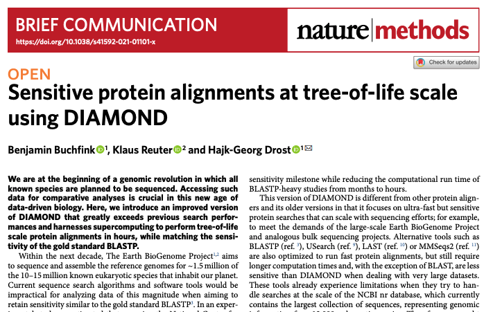 We hope our efforts to enable protein alignments at tree-of-life scale will inspire genomics research in the <a href="/EBPgenome/">Earth BioGenome Project 🌍</a> era. An extraordinary effort with <a href="/bbuchfink/">Benjamin Buchfink</a> &amp; Klaus Reuter with fantastic support by @PlantEvolution, @MPI_for_DB &amp; <a href="/maxplanckpress/">Max Planck Society</a>.   nature.com/articles/s4159…