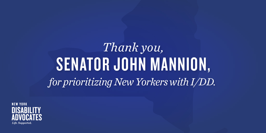 Thank you, @SenJohnMannion, for being our champion for people with I/DD. Your efforts to fight back against potential cuts and to guarantee a 1% funding increase moving forward will help preserve vital services for thousands of New Yorkers. #CareNotCuts