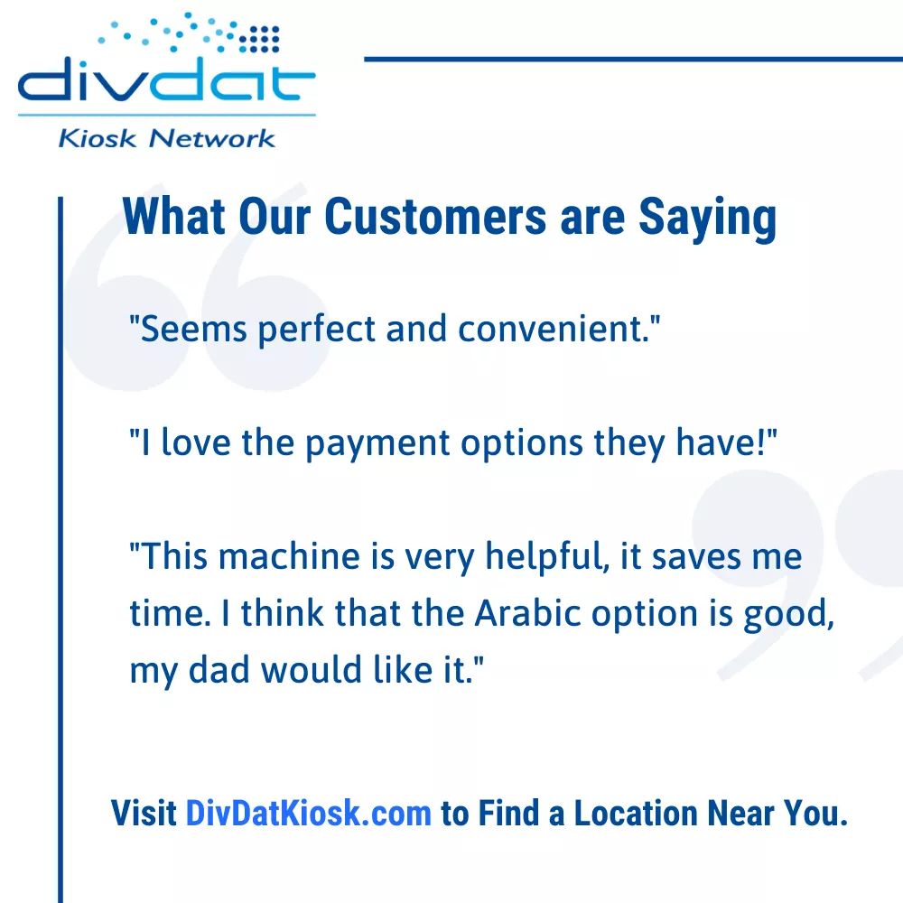 DivDatKiosk's tweet image. Here’s what some of our customers say about DivDat Kiosks 💙

Cash payments at kiosks are fee-free.

You can pay bills to @DTE_Energy, @CityofDetroit, @cityofdearborn, City of Ecorse, @CityofHamtramck, Redford Township, @waynecountymi 

#DivDat #billpayment
