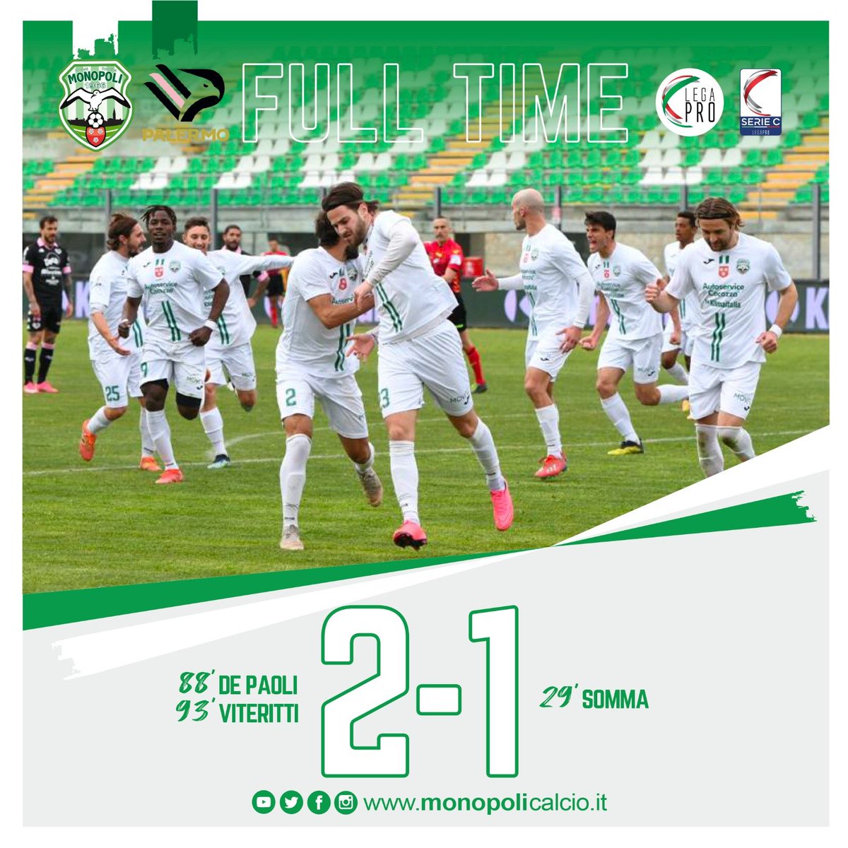 MonopoliCalcio's tweet photo. CHE SQUADRA, CHE CUORE, CHE MONOPOLI 💚
FINISCE COSÌ AL VENEZIANI 🔥
De Paoli e Viteritti siglano le reti di una storica vittoria, la prima della storia contro il Palermo ‼️
Match report 👉 https://t.co/Gv74PQwXzo
#seriec #fulltime #monpal https://t.co/V6duWXR9us