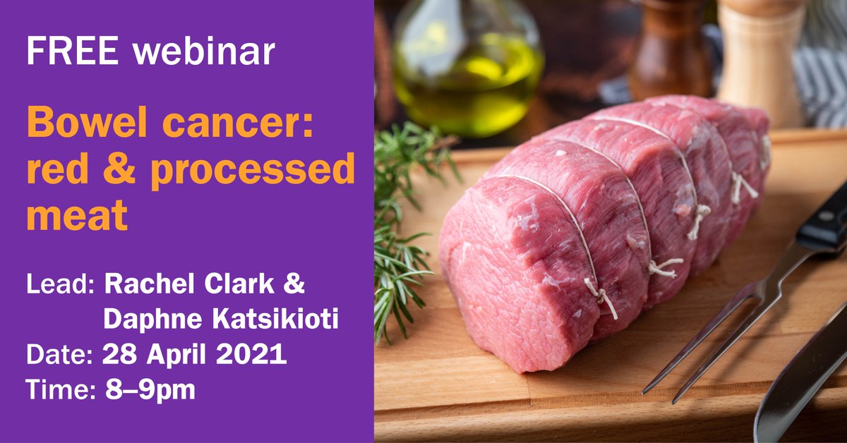 In aid of #BowelCancerAwarenessMonth we've teamed up with <a href="/MyNutriWeb/">MyNutriWeb</a> to provide another webinar to explore the link between red &amp; processed meat &amp; #BowelCancer! 

😄Speakers include: @RachelC_WCRF &amp; <a href="/KatsDaphne/">Daphne Kats, ANutr</a> 

👨‍💻Sign up here: mynutriweb.com/bowel-cancer-r…

#WorldHealthDay