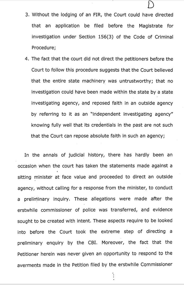 swatidTOI's tweet photo. In the annals of judicial history, there has hardly been an occasion when court took statements against a sitting minister at face value and proceeded to direct an outside agency, without calling for a response from the minister, to conduct prelim inquiry: #AnilDeshmukh #HomeMin https://t.co/K1sTQHLghj