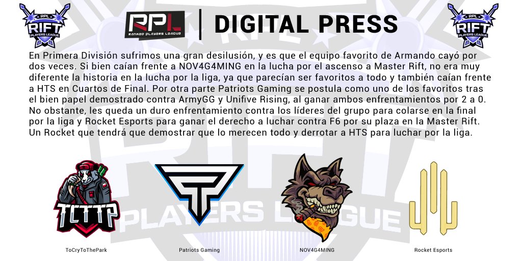 RankedPlayers's tweet image. En pleno periodo de Play-Offs, ya está aquí la nueva edición de #DigitalPress de la semana, con todas las novedades de las eliminatorias finales de cada división. ¡Echadle un vistazo! 👀