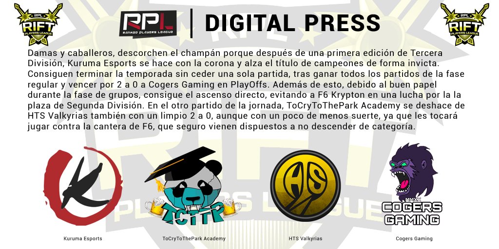 RankedPlayers's tweet image. En pleno periodo de Play-Offs, ya está aquí la nueva edición de #DigitalPress de la semana, con todas las novedades de las eliminatorias finales de cada división. ¡Echadle un vistazo! 👀