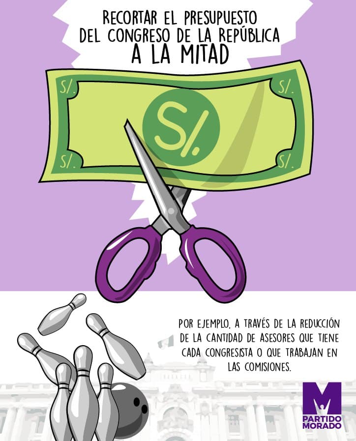 julioguzmanperu's tweet photo. Los duros tiempos que vivimos demandan mucha prudencia fiscal, sobre todo, para poder financiar otras medidas y programas públicos. En el 2020, el presupuesto asignado al Congreso ascendió a más de S/600 millones. Acá te explico lo que proponemos al respecto. #PropuestasMoradas https://t.co/tN8Er4yUsT