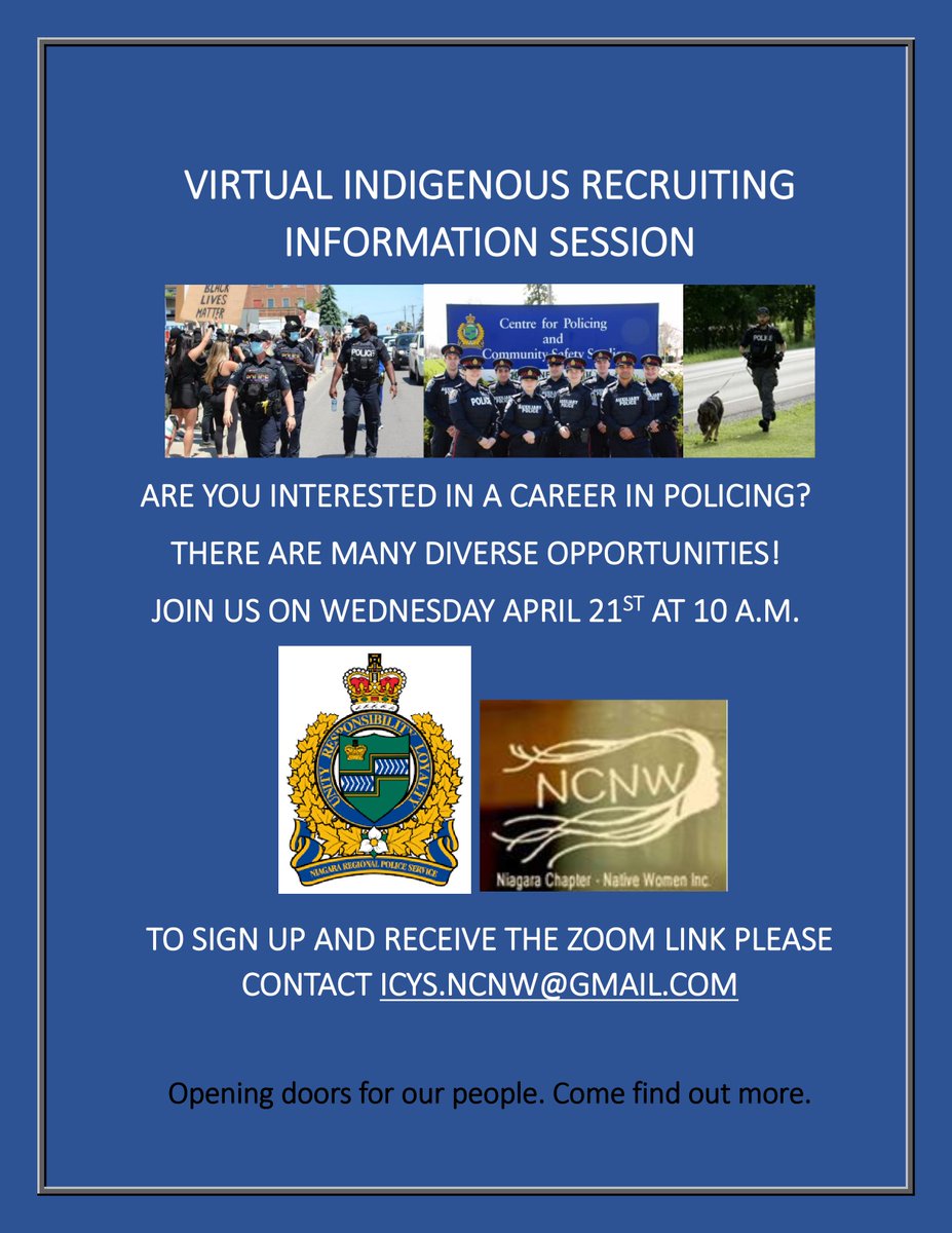 yitncnw's tweet photo. Are you interested in a career in policing? Maybe you're wondering what the job entails? Come join us April 21st for a recruitment information session with the Niagara Regional Police Service! We can't wait to see you there! https://t.co/OBdyP0FXoY