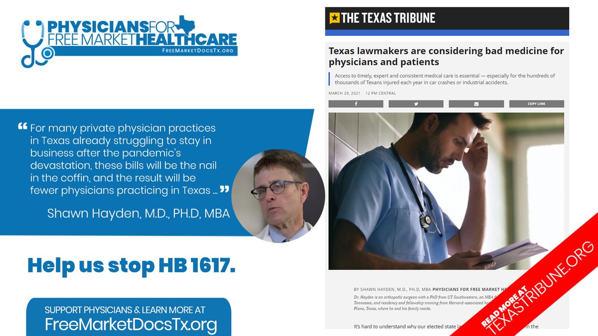 FreeMktDocsTx's tweet photo. Shawn Hayden, M.D., Ph.D, an orthopedic surgeon, describes the deleterious impacts SB 207/HB 1617 will have on his practice and patients if they become law. #txlege https://t.co/X3KuyyDyCy https://t.co/SLWNxAXD63