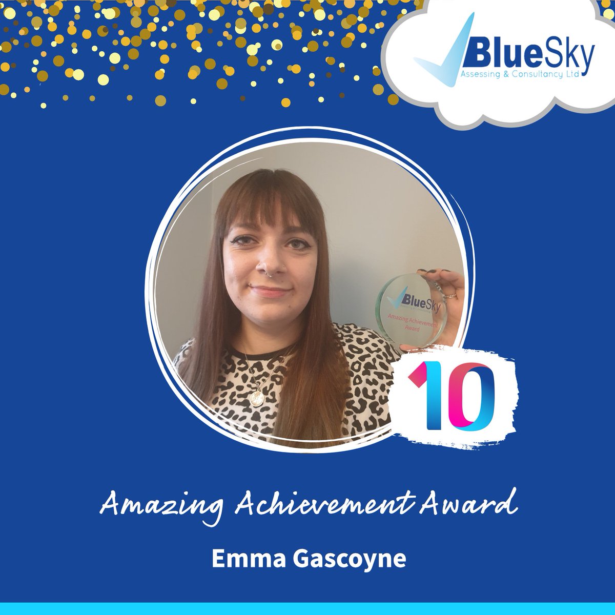 BlueSky_Ltd's tweet photo. Next up, we have the winner of the Amazing Achievement Award! 

Congratulations to…
⭐️ Emma from @TeamQEH!

Well done to the other nominations – Michelle and Mikey!

#BlueSkyAssessing #Apprenticeships #InspiringAspirations #10thAnniversary @3sunGroup https://t.co/UppbT11os2