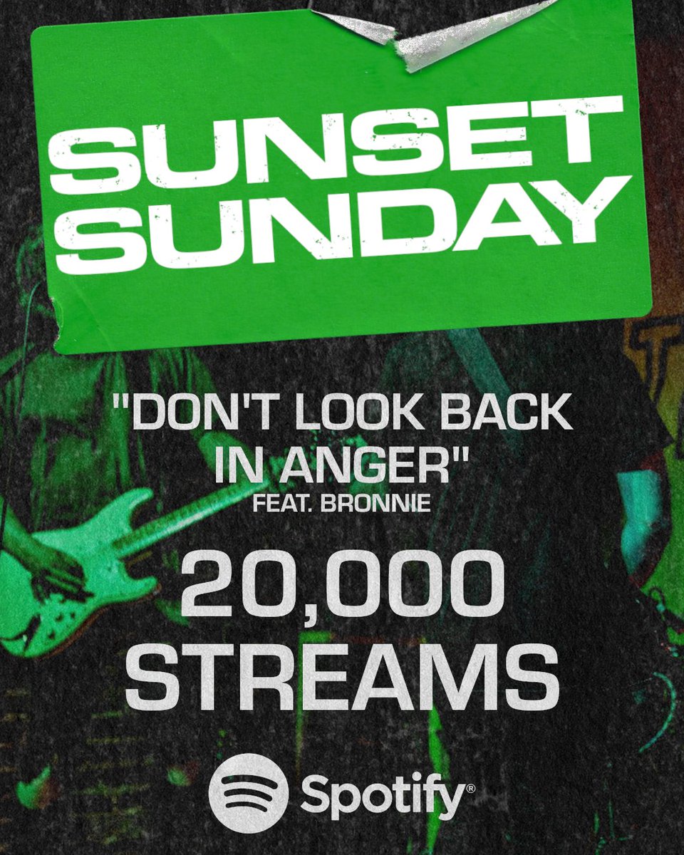 sunsetsundayuk's tweet image. Two of our songs hit 20,000 streams on Spotify recently. These kinds of numbers were unthinkable to us when we put these tunes out. Thank you so much 🙏

#ukpp #poppunk #punkrock #alternativerock #oasis #fucktrump #bronnie #spotify @BronnieMusic @punkrockspress