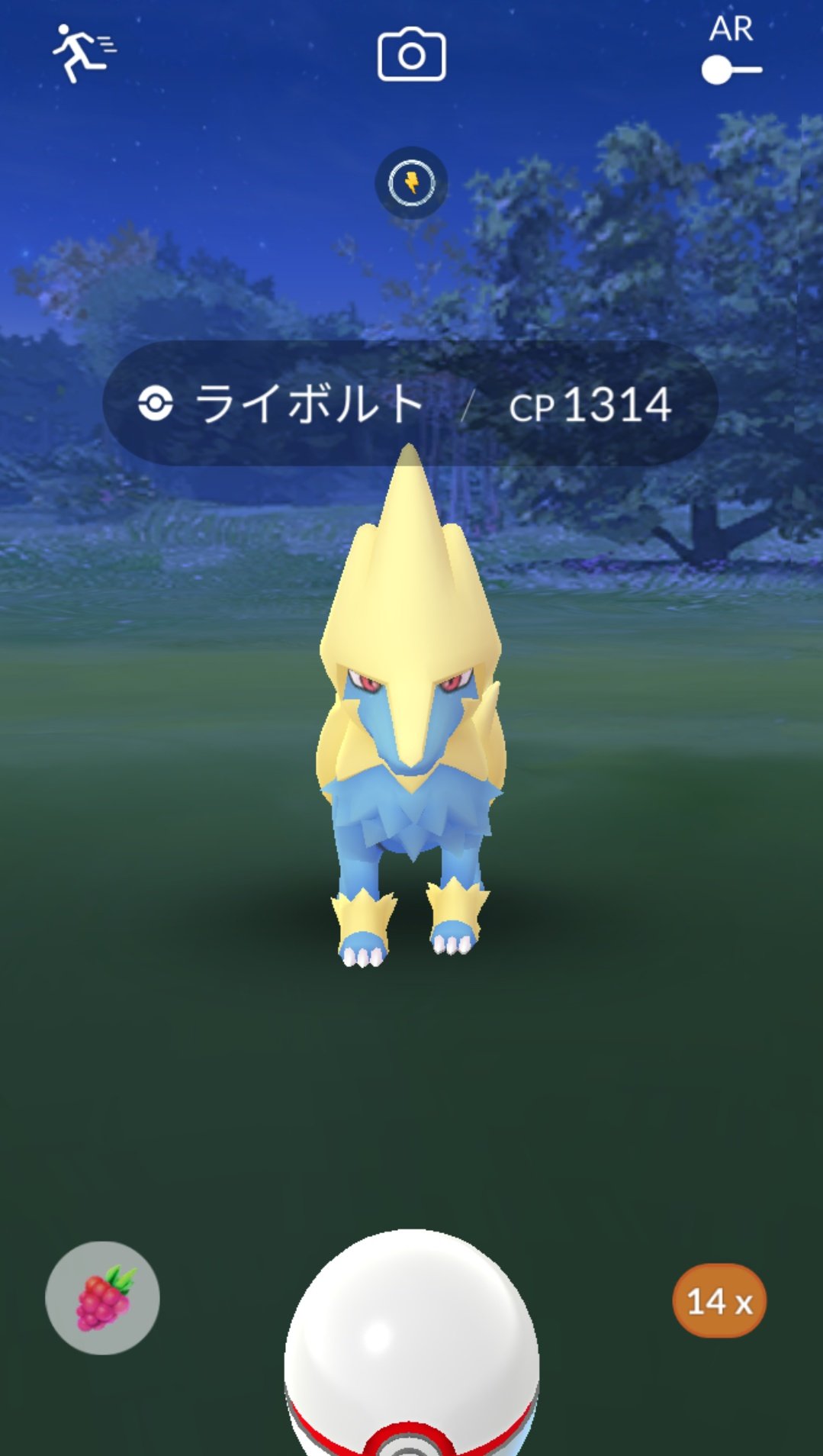かっちゃん ８ ８gofest横浜 ナイトメガレイドで倒した ライボルト ｃｐ１３１４ を プレミアボールとパイルのみを１個ずつ使ってゲットしました ライボルトは攻撃抜け９８ はあるけど それ以外の９８ と１００ はいない ラクライの巣はよ