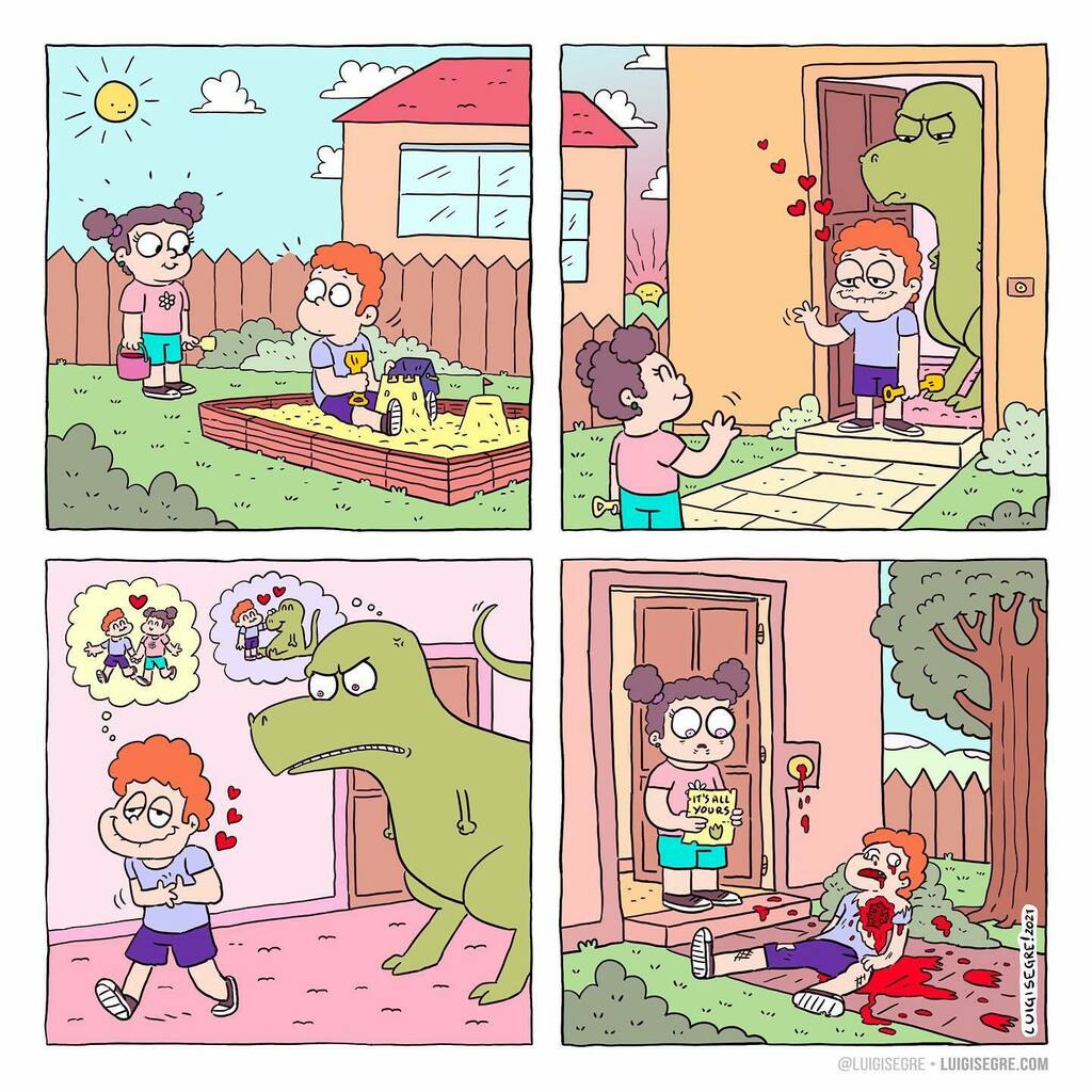 🦖 my friend is a killer by #luigisegre • #die or #dinosaur ♥️ ahh... l’amour 🫀 developed with @livsala 😘 follow @luigisegre 🔪 #myfriendisakiller #instacomics #igcomics #comics #webcomic #webtoon #darkhumor #death #humor #cartoon #cartoonist • #qu… instagr.am/p/CNXnWkIDtVl/