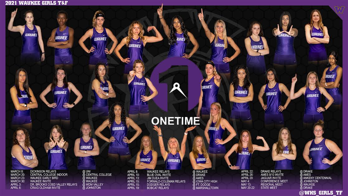 WHS_Girls_TF's tweet photo. In the midst of our busiest stretch of the season, let's take a little time to honor our seniors! Tomorrow is senior night at the Waukee Relays. Our seniors are a committed group and they look great on this year's poster!  Thanks to @Sgt13Echo for his work on this. #ONETIME https://t.co/ASJVgWa8t8