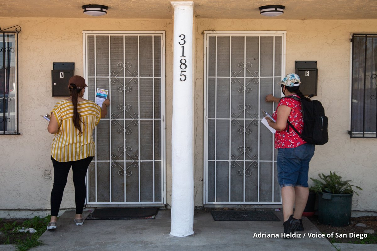 AdrianaHeldiz's tweet photo. In anticipation of a 2,000-vaccine shipment, Barrio Logan community members wrangled groups of volunteers to knock on doors and sign up as many people living in or near the 92113 ZIP code as possible.
Story by @mckelmer: https://t.co/6I3ZqbSQvW https://t.co/j2b3dRJO7y