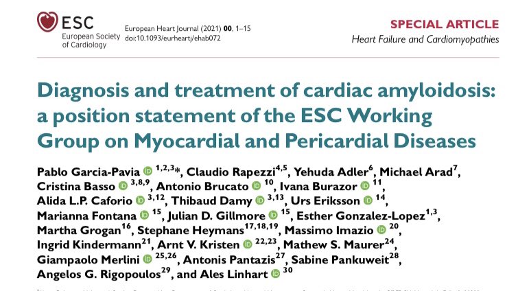 ESC position paper on diagnosis & treatment of cardiac amyloidosis published today simultaneously at EHJ & EJHF. doi.org/10.1093/eurhea…
doi.org/10.1002/ejhf.2…
@escardio @ESC_Journals @ehj_ed @MarcoMetra 
Thread👇🏻(1/7)