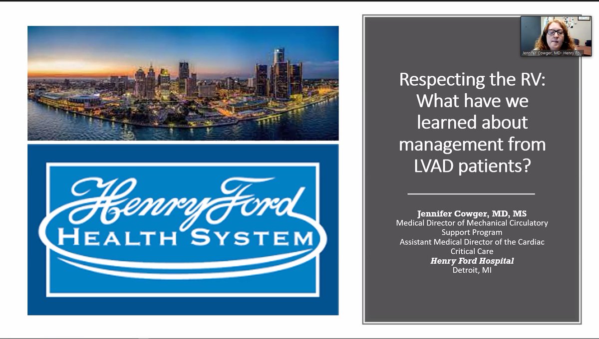 "Respecting the RV: What have we learned about management from LVAD patients?" Dr. Cowger  @preventfailure Director of MCS at Henry Ford. Introductory comments by Dr. ElAmm "passionate teacher and researcher."