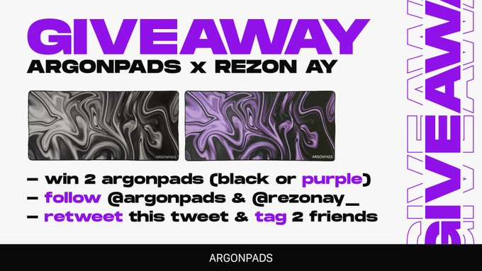 ⚡️ GIVEAWAY ⚡️

<a href="/argonpads/">argonpads</a> and me hosting a little giveaway of two argonpads (black or purple)

- Follow 
<a href="/argonpads/">argonpads</a>
 &amp; 
<a href="/rezonay_/">rezon ay</a>
 
- Retweet this tweet
- Tag 2 Friends 

Ends in 48 hours