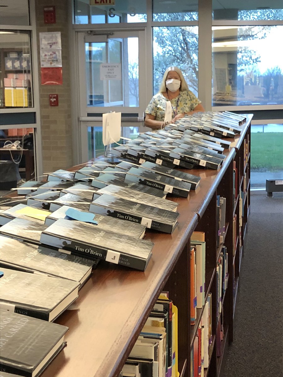 Our amazing para Mrs. Oakes pretty much singlehandedly handles getting novel sets ready for students to pick up. She generates rosters, creates individual student slips, checks them out and helps students find their personalized copy. Day 3 para appreciation ❤️ <a href="/bvnwlibrary/">Librarian</a> @bvnw