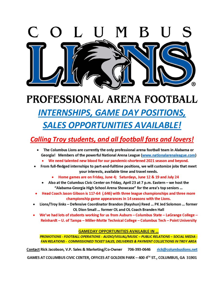 troy_hstm's tweet photo. Check out this awesome opportunity with the Columbus Lions! Check your email for more information! https://t.co/ucXHc0U1U2