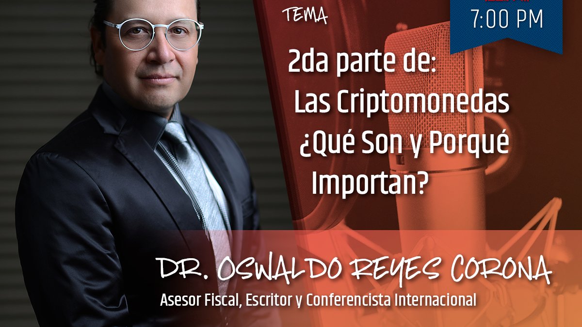 Ustedes lo pidieron y ¡Nosotros lo cumplimos! 🤩
Hoy tenemos la segunda parte con Oswaldo Reyes, para aclarar todas tus dudas sobre las #criptomonedas 💬 , ¡Te esperamos a las 7pm! 📻
Sintonízanos en la frecuencia de <a href="/MAXIMA1067FM/">MÁXIMA 106.7 FM</a>  o  en vivo a través de facebook, ¡#Empréndete!💥