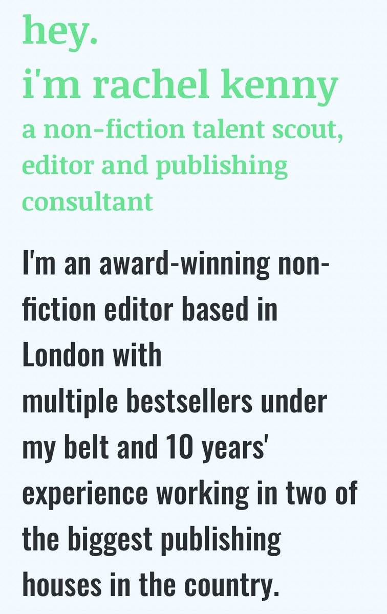 Just had an excellent zoom call with <a href="/call_me_kenny/">Rachel Kenny</a> re writing my book. 

If you’re looking for advice on how to make yourself as attractive as possible to agents, proposal structure/what to include and anything else I highly recommend you get in touch. 

rachelkenny.co.uk