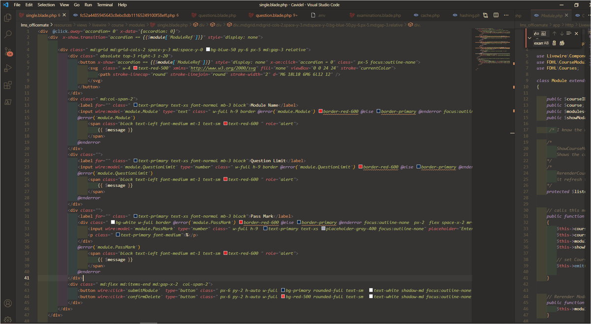 snapydeveloper's tweet image. The beauty of Laravel blade template

-&amp;gt; The first image is a compiled blade template without blade directives

-&amp;gt; The second image is a blade template with blade directives.

The simplicity of laravel blade templates