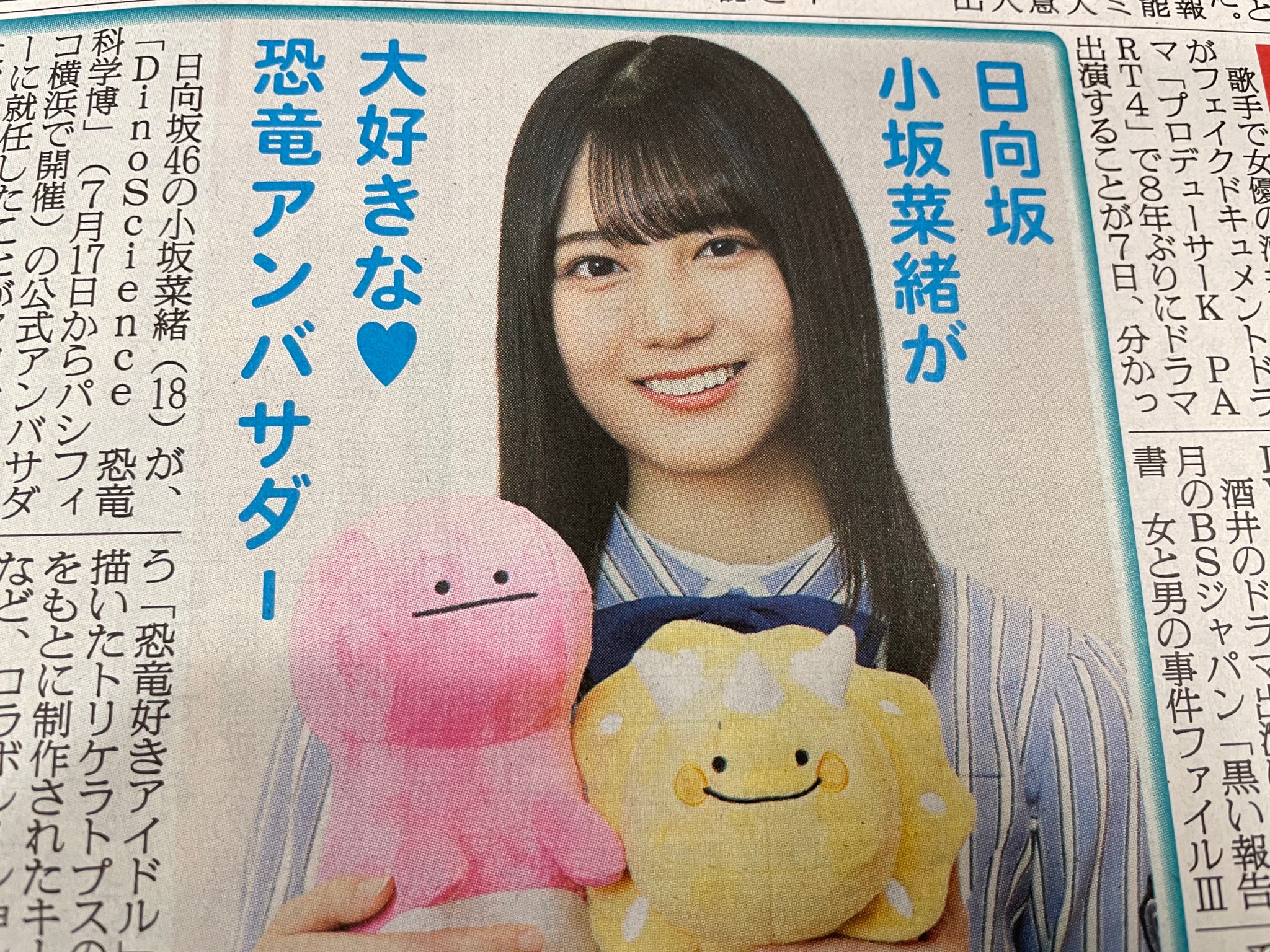 恐竜科学博 日向坂46 小坂菜緒イラスト トリケラトプスキーホルダー