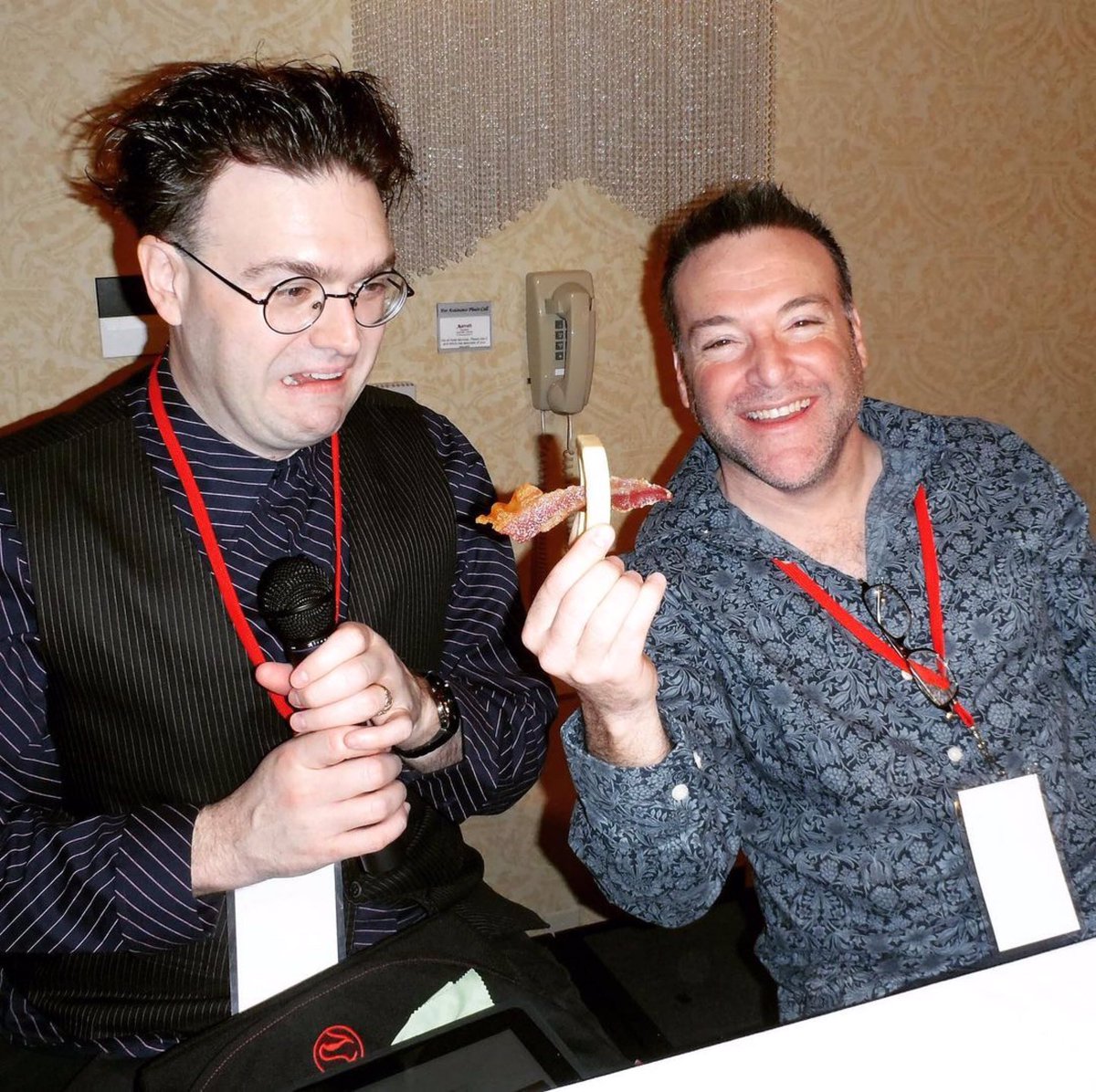 InvaderCON's tweet photo. Who put bacon in the soap at InvaderCon 2011!?
Richard did. It was @richardhorvitzvo. A horrified @rikkisimons looks on. #invadercon #invaderzim #zim #gir https://t.co/Iu2wjRb1Wd