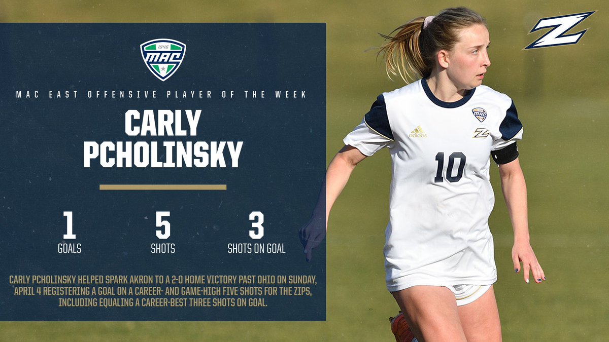 Congrats to Vanessa Berlin and Carly Pcholinsky on being tabbed as <a href="/MACSports/">MACtion</a> East Division Women's Soccer Defensive and Offensive Players of the Week.

<a href="/ZipsWSOC/">Akron Women's Soccer</a>