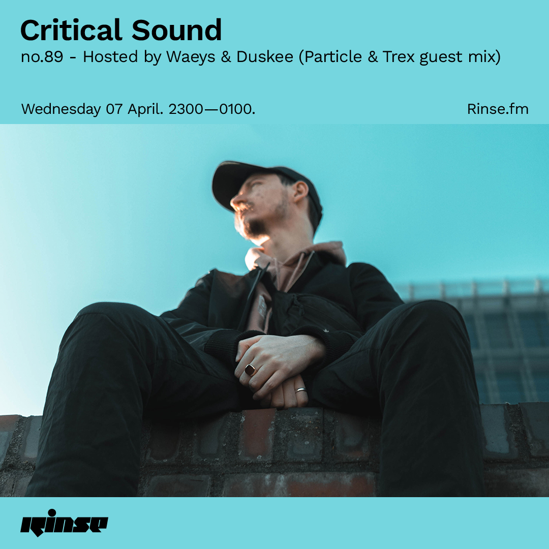 CriticalMusic's tweet image. Tonight it's #CriticalSound on @RinseFM 

On the show:
@casper_waeys &amp;amp; Duskee 🎤
@alexparticle 
@TREXDJ 

Tune in from 11pm (GMT)
📻 rinse.fm