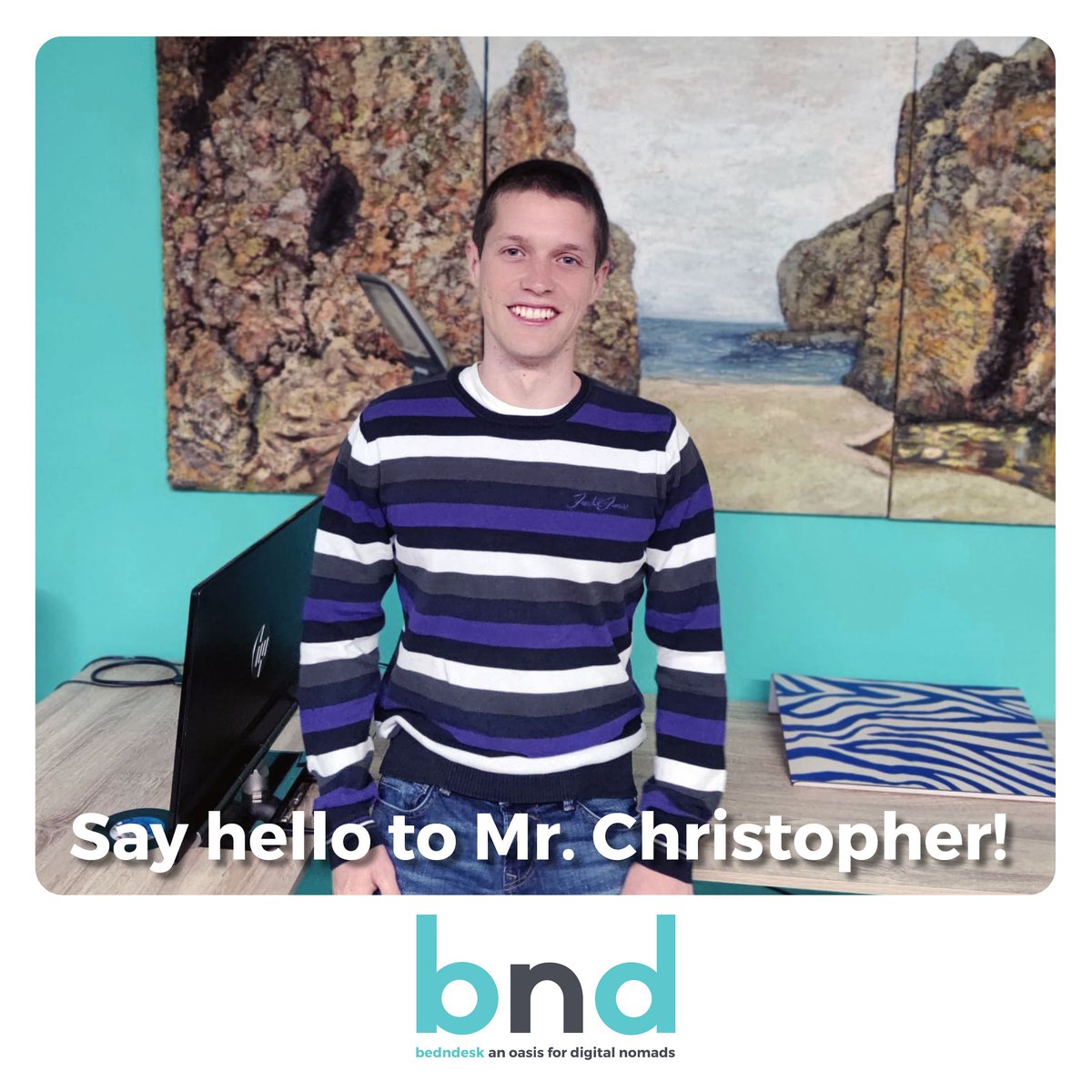 Hi Christopher! He is coworking and coliving at bedndesk for a month! He is Austrian, and an IT &amp; marketing specialist, he is a person who transmits very good vibes, he is a very good coliving partner and the conversation never ends with him. Thank you for choosing bedndesk!