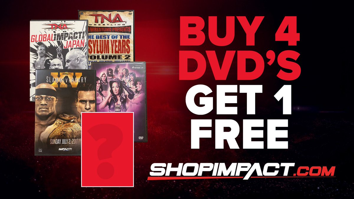 ThisIsTNA's tweet photo. A special buy 4 DVDs, get 1 FREE sale has started on @shopimpactdeals!
Order 5 DVDs here and the discount will be added in your cart: https://t.co/KeG3bGNGuU https://t.co/X6s8jY4LHF