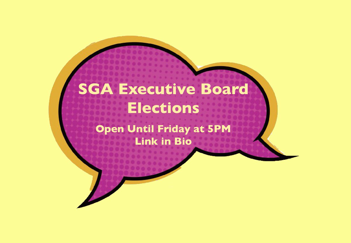 SGA Exec Board elections are here! Make sure to cast your vote, the link is in our bio. 

Voting ends this Friday at 5 PM.
