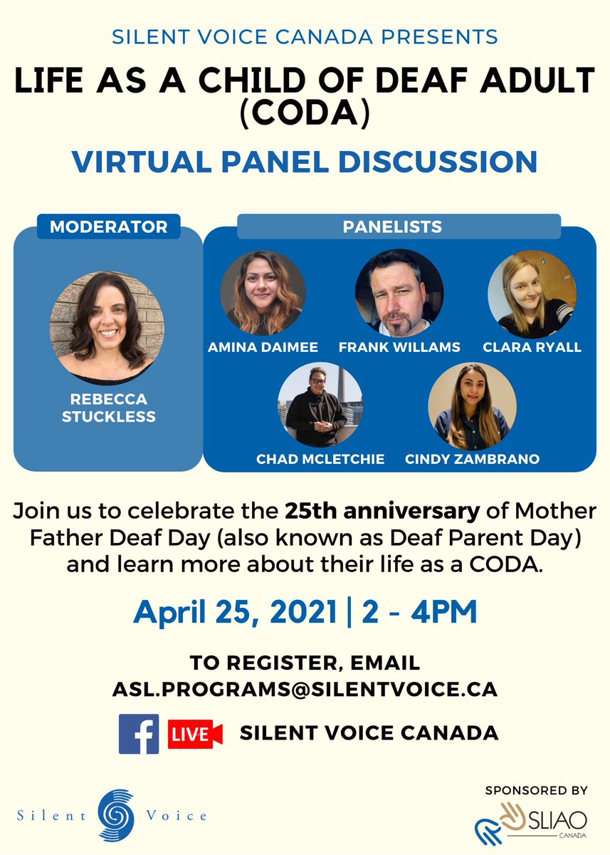 asign_inc's tweet photo. SLIAO is thrilled to be sponsoring @SilentVoiceCA  upcoming virtual panel in celebration of the 25th anniversary of Mother Father Deaf Day!

For more information or to registration, please contact asl.programs@silentvoice.ca

#SLIAOinc #SilentVoice #CODA #MotherFatherDeafDay https://t.co/mGzlXxmDEP
