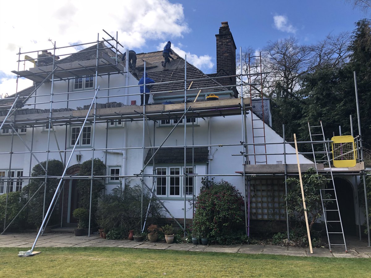 Work started today on this house, stripping off the old Hardrow slates, felting and battening ready for new Hardrow #roofing #leeds #proctorroofshield #battens #felt #lead #leadwork #valley #roof #scaffold #hardwork #thesunisshining