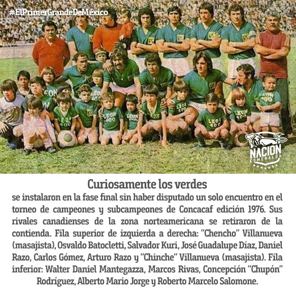 NacionEsmeralda's tweet photo. [ LEÓN EN CONCACHAMPIONS ]  🧵

#ElDebut
Con esta plantilla, el Club León compitió en el torneo internacional de la zona en el año de 1976... https://t.co/Sp1dOgogIo