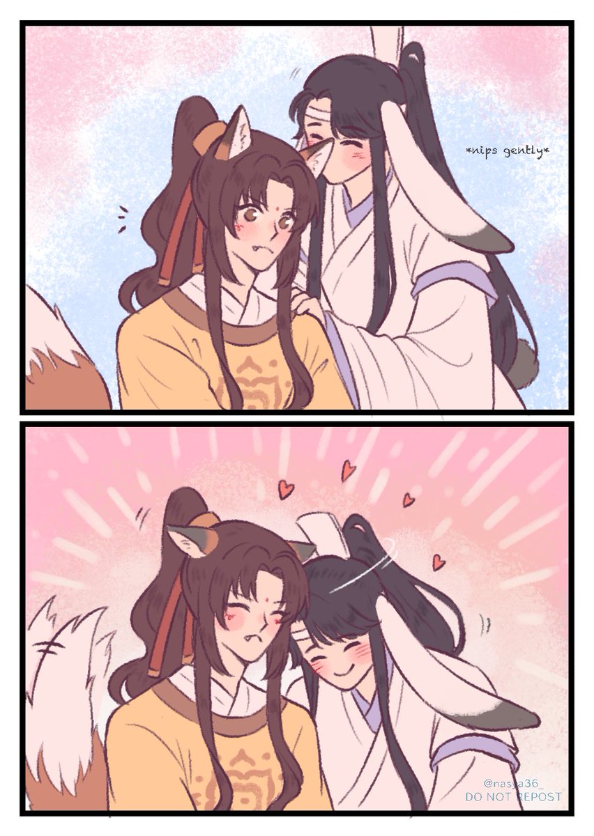 BunZhui and FoxLing ?? do you know rabbit like to nips softly to show affection, while fox will groom their loved one? 
#追凌 #사추금릉 