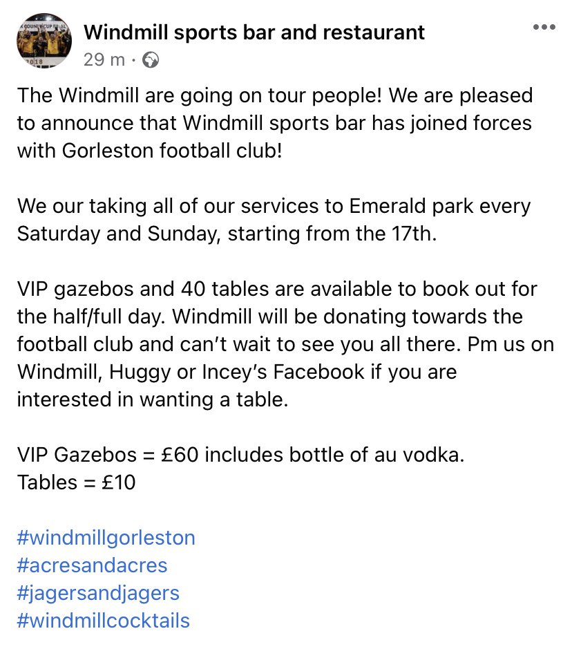 Windmill FC (@windmillcobholm) on Twitter photo BIG NEWS!! <a href="/gorlestonfc/">Gorleston Football Club</a> RT! RT! RT! Ain’t no party like a windmill/greens party! BIG NEWS!! <a href="/gorlestonfc/">Gorleston Football Club</a> RT! RT! RT! Ain’t no party like a windmill/greens party!