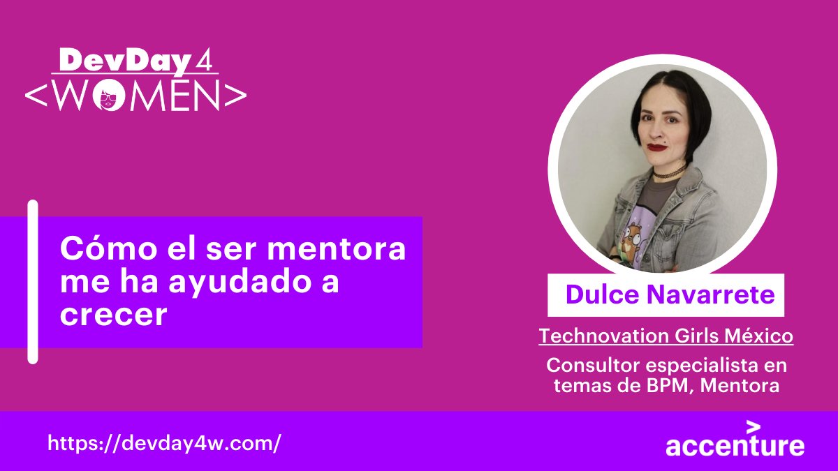 Tú también puedes poner tu granito de arena para generar un cambio en nuestras comunidades y al mismo tiempo crecer personal y profesionalmente. <a href="/dulnav/">Dul</a> de <a href="/girltechfestmx/">Girl Tech Fest MX</a> nos contará su experiencia como mentora en <a href="/Technovation_MX/">Technovation Girls México</a> 
👩‍💻 #DevDay4W …sentadoporaccenture.eventbrite.com.mx
