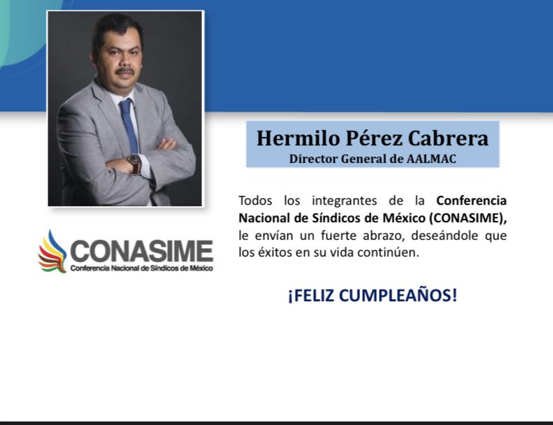 Conasime's tweet photo. 🥳 Le enviamos un fuerte abrazo a @hermiloperez , #DirectorGeneral de @AALMAC_Mx, con motivo de su cumpleaños; deseándole mucho éxito en su vida.
@joannaftorres
Presidenta de la #CONASIME https://t.co/pLrOZEGqZi