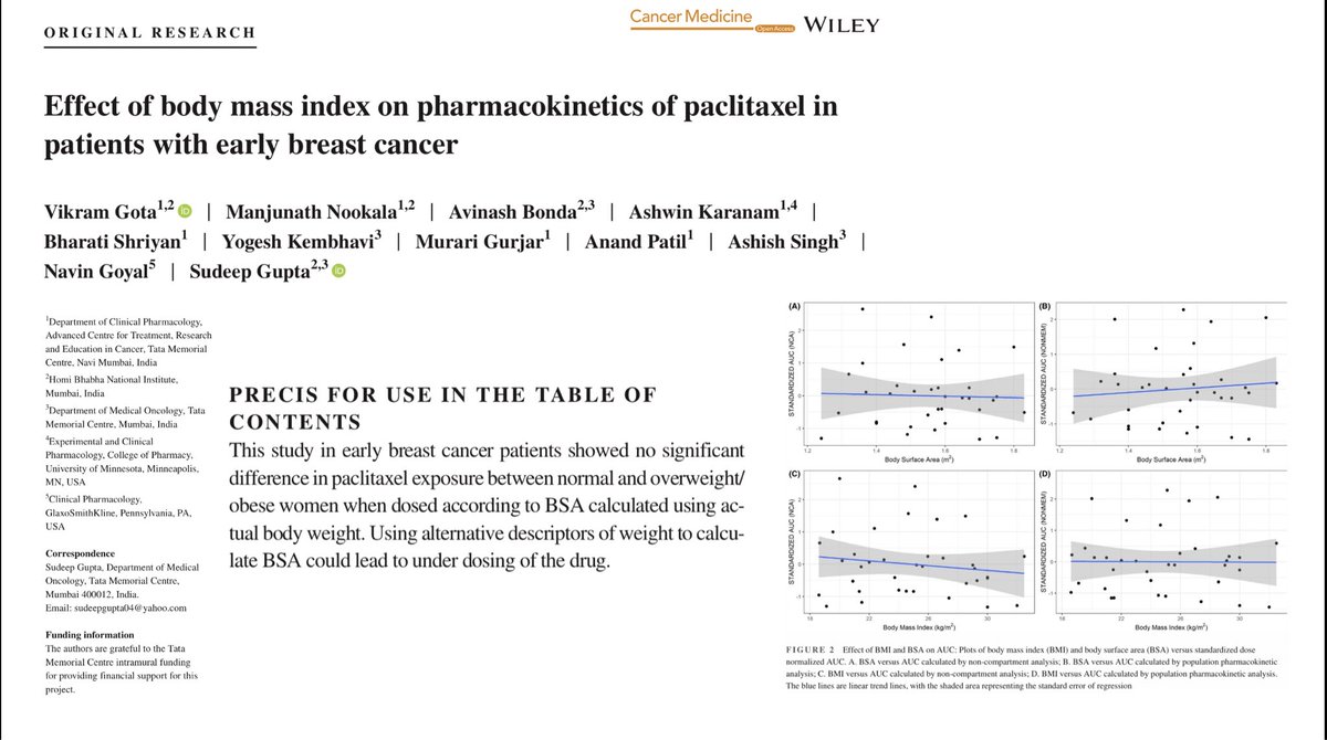 Vikram Gota &amp; colleagues <a href="/ACTREC_TMC/">ACTREC-TMC</a> <a href="/TataMemorial/">Tata Memorial Hospital</a> published important study showing chemotherapy dose should not be arbitrarily reduced in overweight patients! Important implications for #oncology practice! <a href="/IJMPOofficial/">Ind J Med Ped Oncology</a> <a href="/jamecancerdoc/">Jame Abraham, MD, FACP</a> <a href="/SirohiBhawna/">bhawna sirohi</a> 
 onlinelibrary.wiley.com/doi/10.1002/ca…