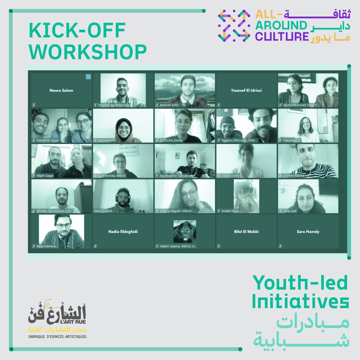 A_AroundCulture's tweet image. Exploring the creative richness of their artistic projects! Discussing their challenges &amp;amp; aspirations! &amp;amp; Interconnecting in their #CulturalDiversity! 
32 #Artists &amp;amp; #CulturalOperators from 7 countries 🇩🇿🇪🇬🇯🇴🇱🇧🇲🇦🇵🇸🇹🇳 are participating in the #YouthLedInitiatives Kick-Off workshop!