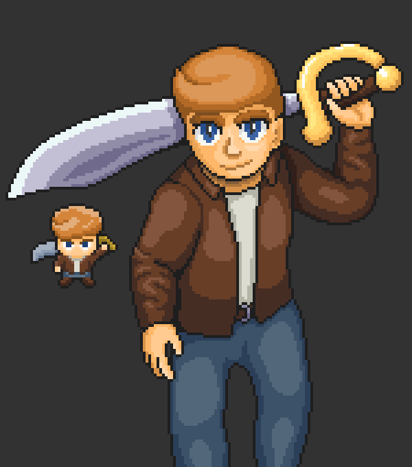 Working on some larger marketing assets, it's always refreshing to fully draw out the character designs I have in my head when I make the smaller sprites.

#pixelart #ドット絵