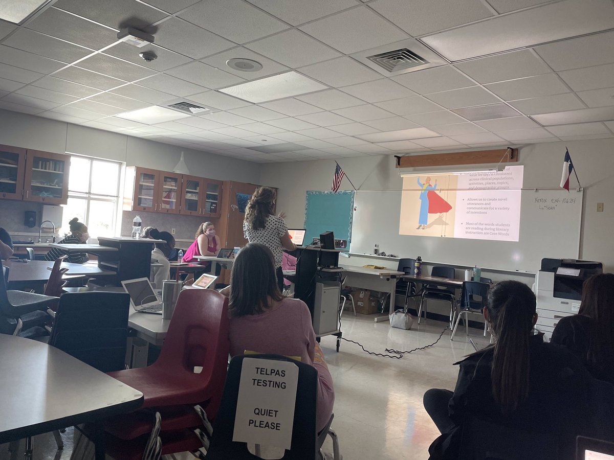 Excited to see one of our SLPs send a pic and message about one of our Assistive Technology Specialists leading a training for a campus team. I love how we all support each other! <a href="/cjfritts/">Cici Fritts, AT Specialist</a> #1lisd <a href="/carriegrunk/">Carrie Grunkemeyer</a>