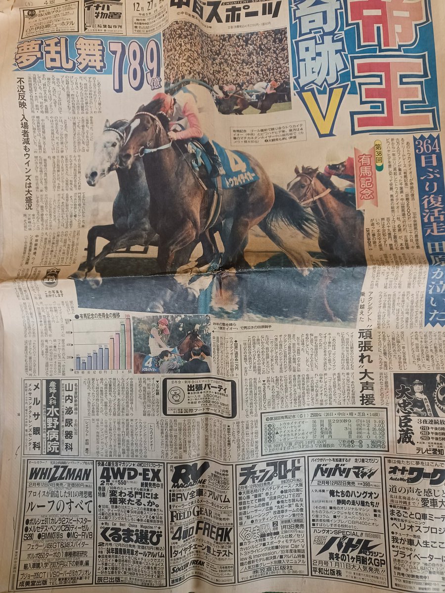 1993年の有馬記念 トウカイテイオーvsビワハヤヒデ 当時の新聞を見せて