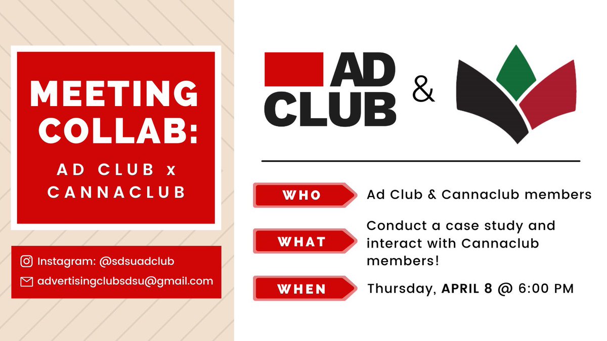 Did you hear we’re doing a collab!? Come join us tomorrow for an Ad Club X Cannaclub mashup meeting! We hope to see you all there!
😎🥦🔥