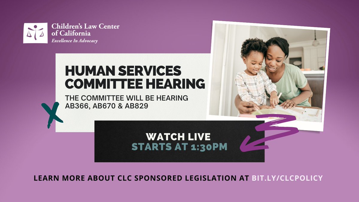 clccal's tweet photo. This afternoon the California Assembly Committee on Human Services will be reviewing several CLC co-sponsored bills: #AB366 (@AsmBlancaRubio), #AB670 (@AsmLisaCalderon), and #AB829 (@AsmMarcLevine).

Watch the livestream: https://t.co/4KQgCO39dv https://t.co/zOWlLNslXi