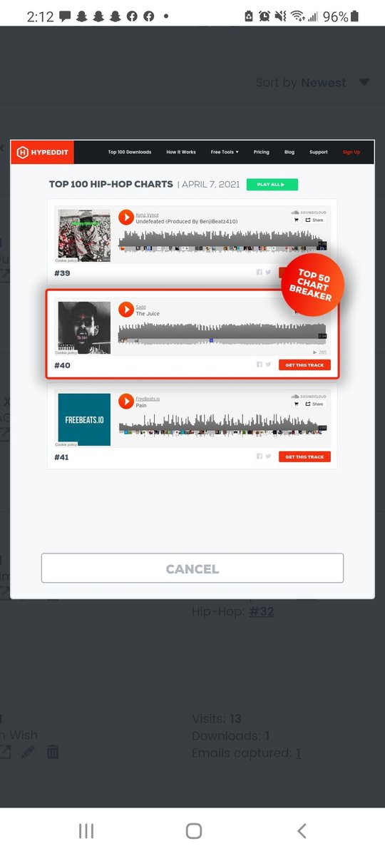 DJSad_MeSoMeek's tweet photo. "THE JUICE" HAS OFFICIALLY CHARTED AT NUMBER 40 ON THE #HYPEDDIT TOP 100 INDIE CHARTS! HELP ME GET IT INTO THE TOP 10 BY LISTENING NOW! https://t.co/UJcyqucLHW https://t.co/dew33xj6FT