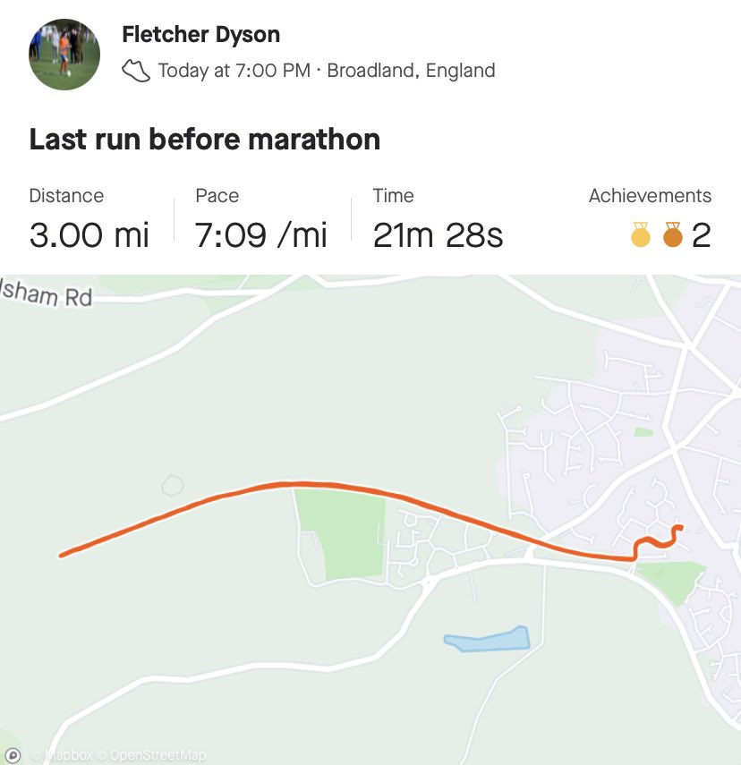 fletcher_dyson's tweet photo. Last run before our marathon. The support has been amazing with over £1200 raised. Thank you!! @cstanleyclarke https://t.co/dKDFqaLkWY