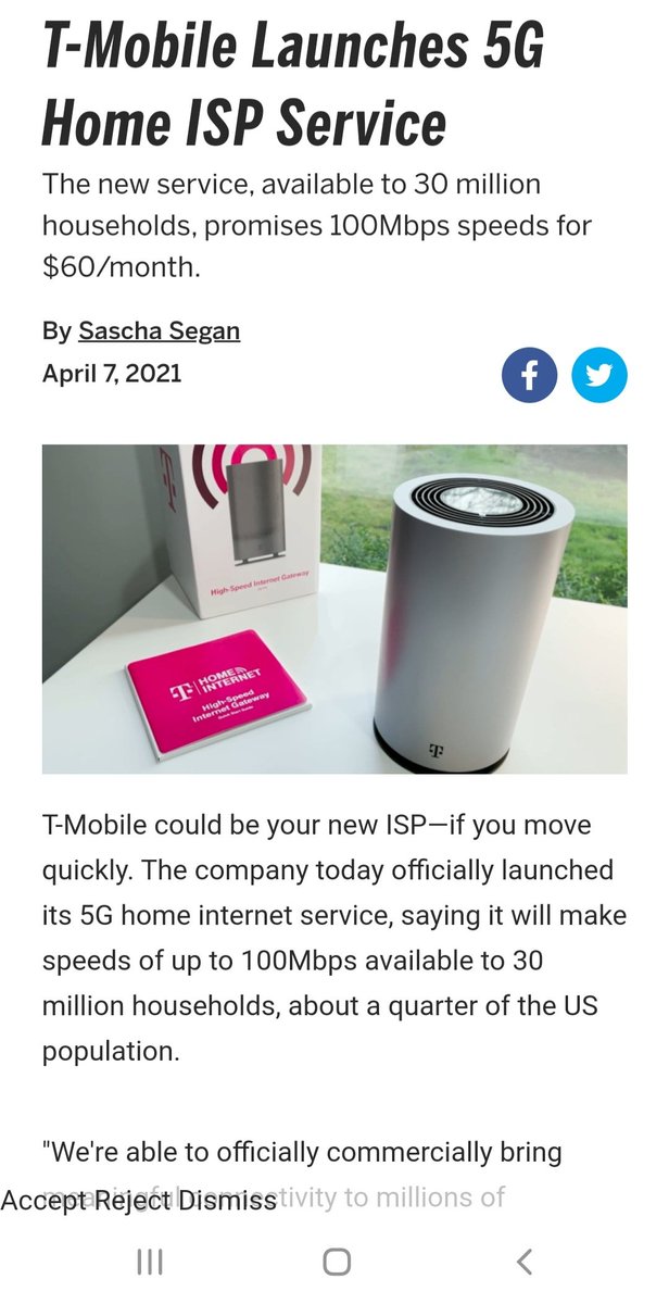 benwood's tweet photo. Good to see a further deployment of 5G as a home broadband solution. This @TMobile offering in the US uses a badged @Nokia #Fastmile CPE device powered by @Qualcomm, which I first tried in August 2019 on the @Optus network in Australia. https://t.co/ZmNwMYl6nu https://t.co/a1YX7ddMmP