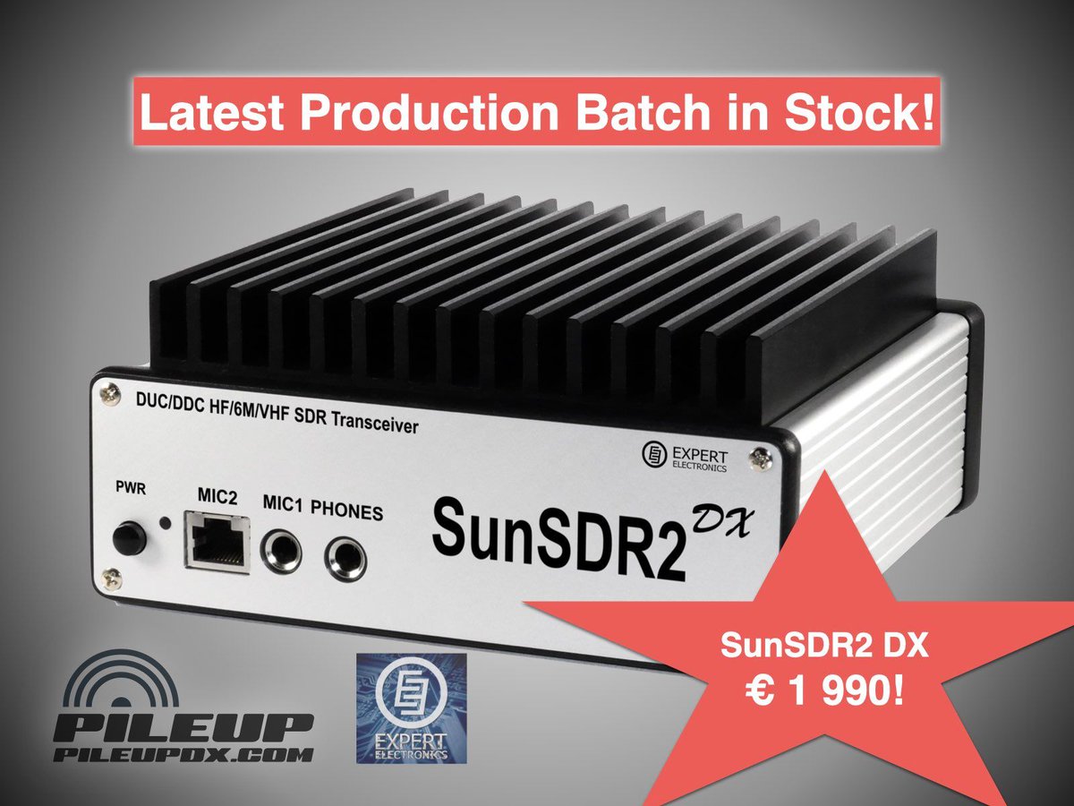 pileupdx's tweet photo. SunSDR2 at the DX lowest price ever! Get this great 100W contest grade HF+6m+2m #SDR transceiver for only €1990! Offer valid while stock lasts, or until May 2. Only units from the latest batch in stock! https://t.co/usSDz9bSPR #hamradio #sunsdr #radiosport #DX https://t.co/fvVOGs4ql5